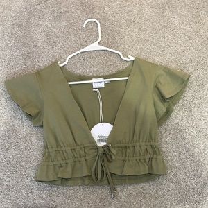 khaki green tie front top princess polly size 4